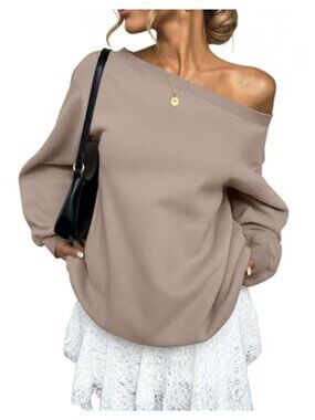 Womens Fleece Lined Off Shoulder Oversized Sweatshirt Pullover